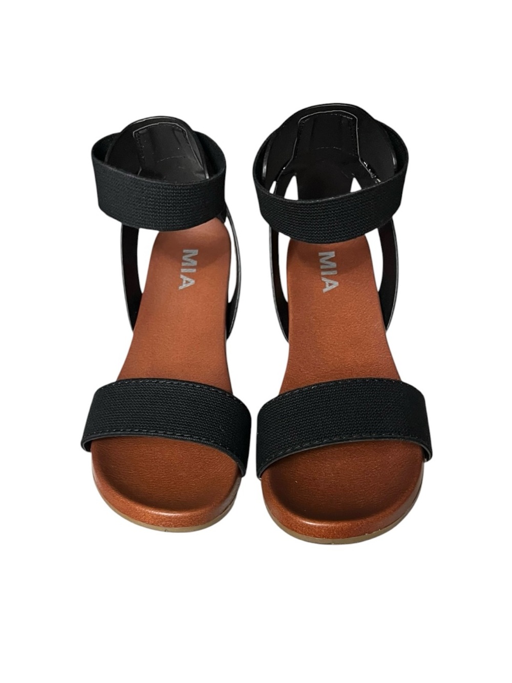 🌻NEW in box MIA Ember Sandals Black Wide Band Elastic Ankle Wrap Footbed Size 6